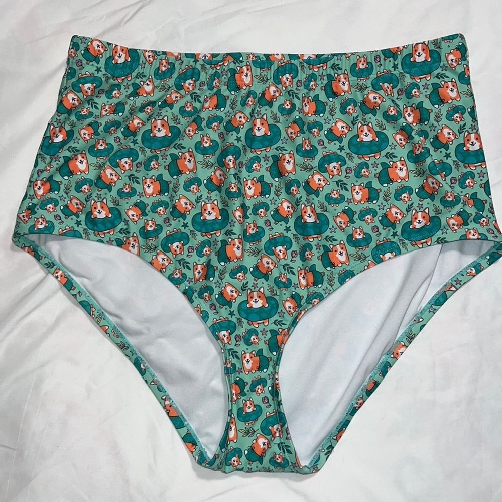 THINKGEEK womens swim bottom size 3X plus size wide band corgi design high waist